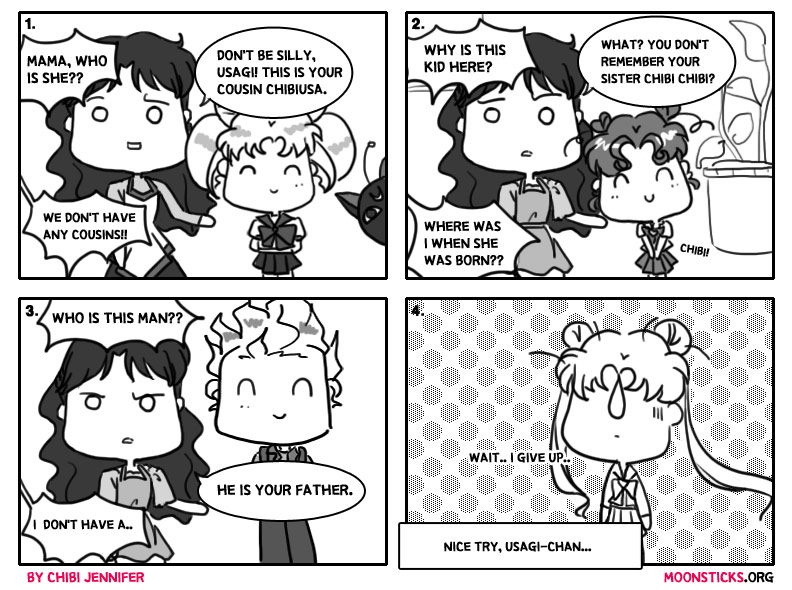 MoonSticks Sailor Moon Comic Doujinshi #25 Brainwashed Ms Tsukino featuring Ikuko Tsukino, Sailor Chibimoon/Chibiusa, Chibichibi, Hawkseye and Sailor Moon/Usagi Tsukino