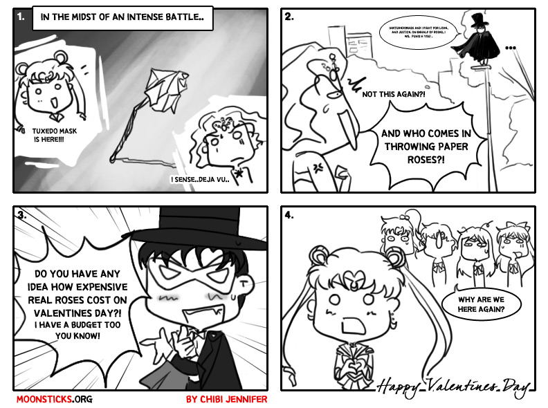 MoonSticks #41 A Tuxedo's Policy (Valentines Day Special) featuring Tuxedo Kamen/Mamoru Chiba, Sailor Moon/Usagi Tsukino and Mimete.