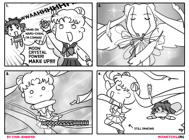 A fun Sailor Moon webcomic poking fun at Sailor Moon's long transformations. MoonSticks #39 Usagi's Amazing Transformation featuring Usagi/Sailor Moon and Naru. 