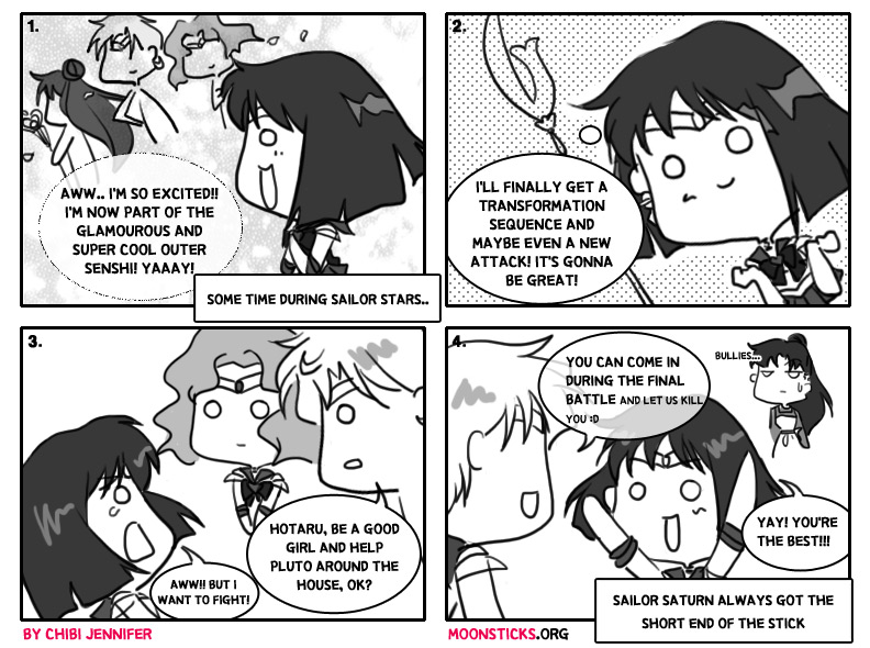 MoonSticks #48 Saturn's Exciting Return featuring the outer senshi Sailor Saturn/Hotaru Tomoe, Sailor Uranus/Haruka Tenou, Sailor Neptune/Michiru Kaiou and Sailor Pluto/Setsuna Meiou 