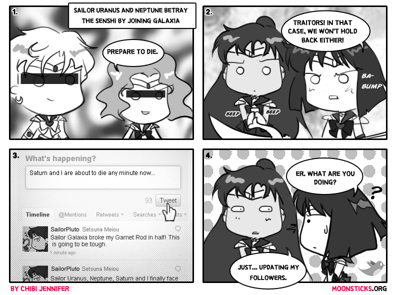 MoonSticks #57 The Outer Senshi's Fall featuring Sailor Uranus, Sailor Neptune, Sailor Pluto and Sailor Saturn.